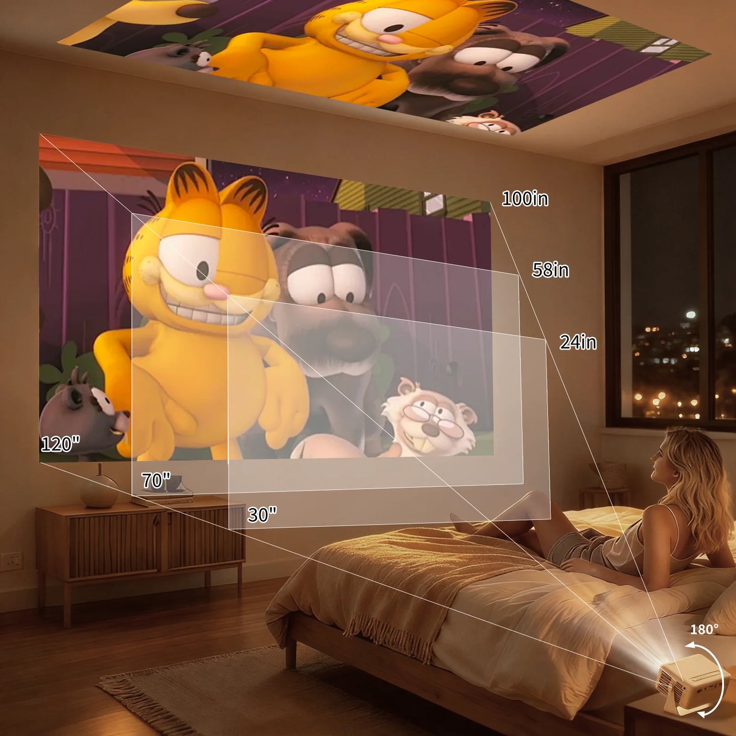Coco Bear Mini Projector, Native 720P HD Projector with 4000 Lumens, LED Display, Portable Home Theater, Black