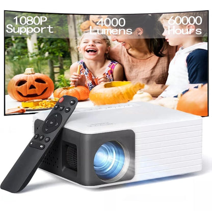 Coco Bear Mini Projector, Native 720P HD Projector with 4000 Lumens, LED Display, Portable Home Theater, Black