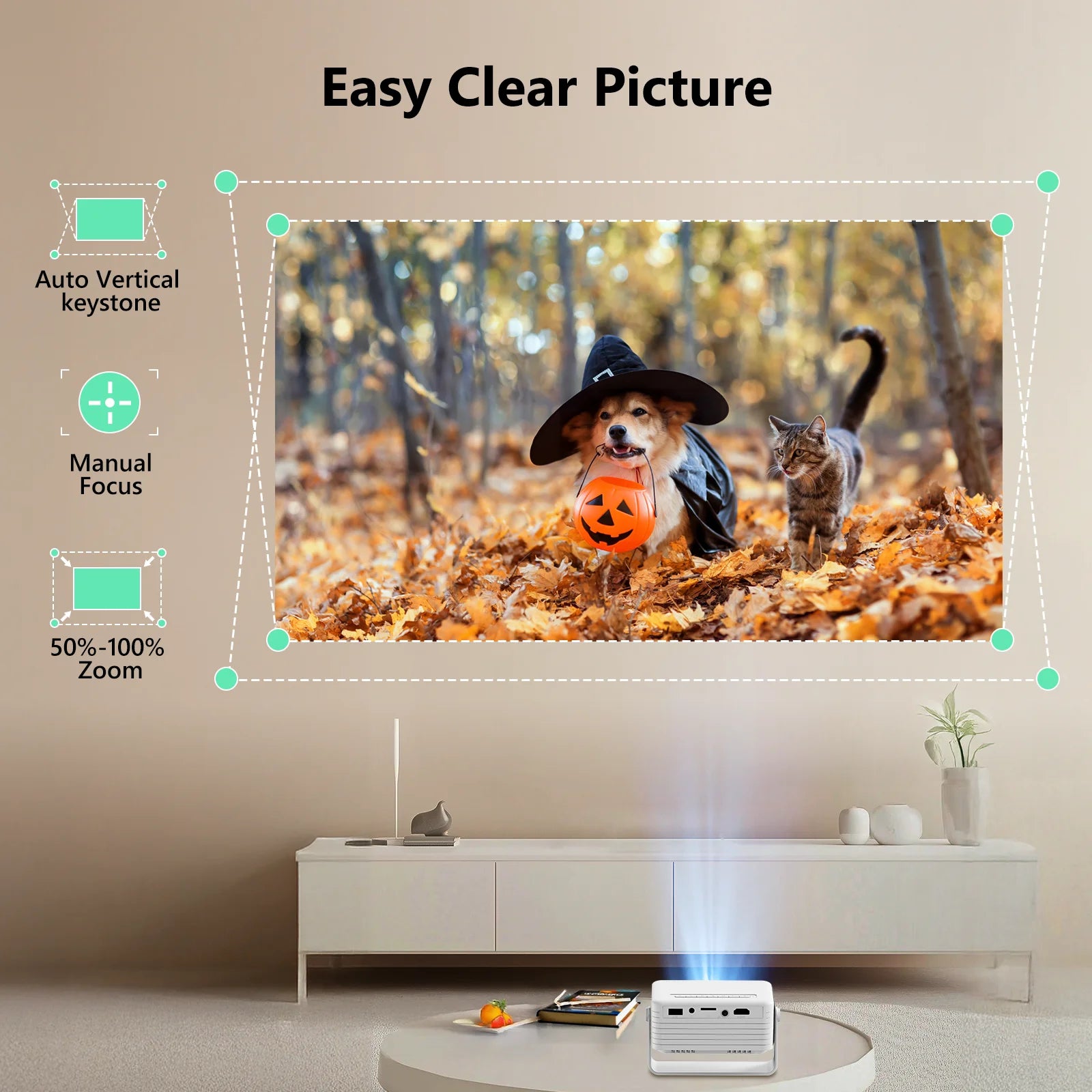 Coco Bear Mini Projector, Native 720P HD Projector with 4000 Lumens, LED Display, Portable Home Theater, Black