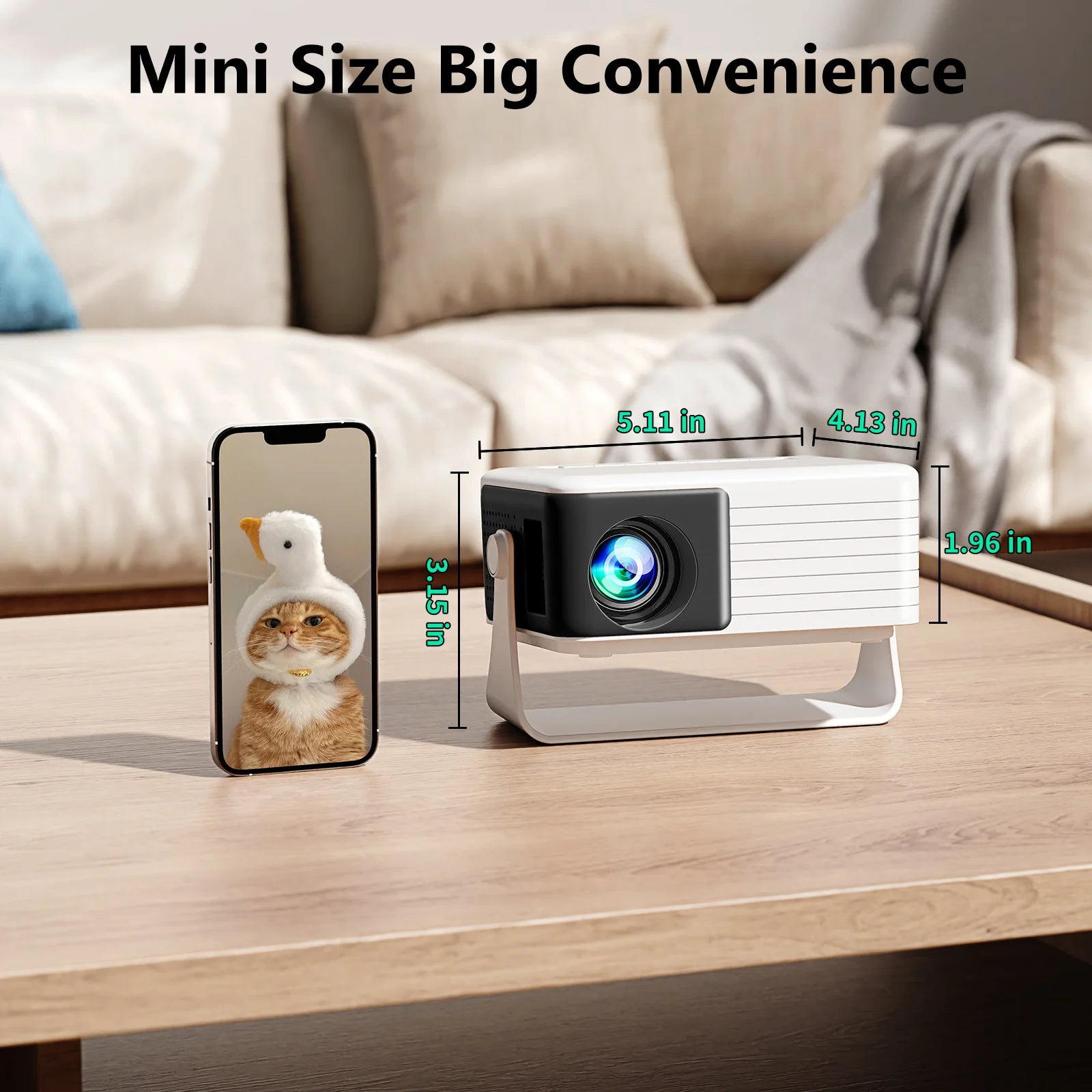 Coco Bear Mini Projector, Native 720P HD Projector with 4000 Lumens, LED Display, Portable Home Theater, Black
